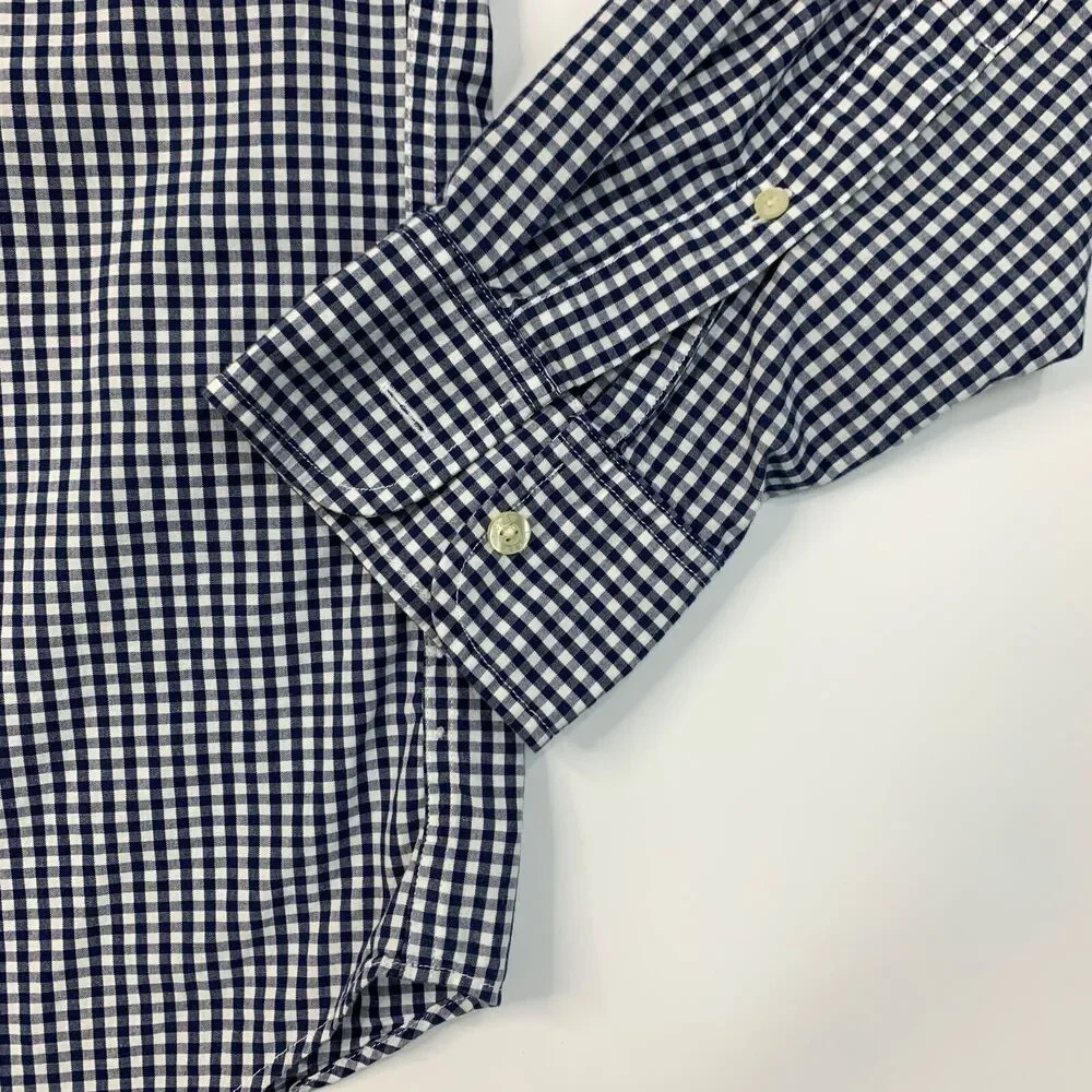 J Crew Shirt Mens Large Navy Gingham Check Button Down Woven Long Sleeve Cotton